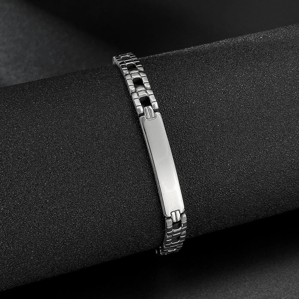 Menโs Curved Plate Stainless Steel Bracelet โ Sleek Titanium Band-Style Wristwear, Trendy Minimalist Design