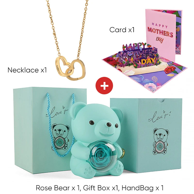 2025 New Beautiful 3D Mother's Day Card Roses Teddy Bear and Necklace Best Personalized Unique Mother’s Day Gifts for Mom