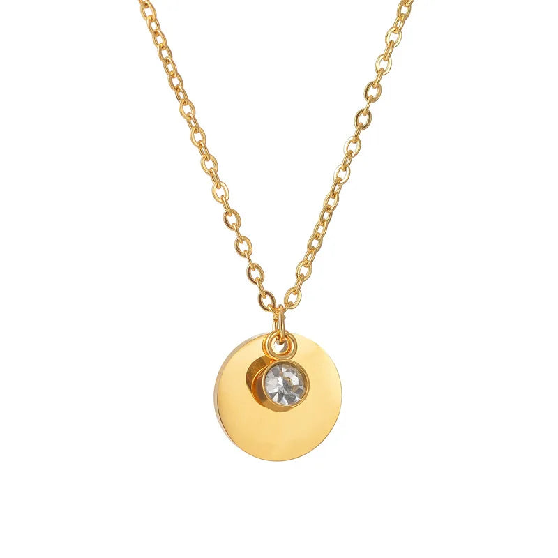 Stainless Steel Personalized Engraved Round Birthday Stone Pendant Necklace with Preserved Rose in Rotating Flower Gift Box
