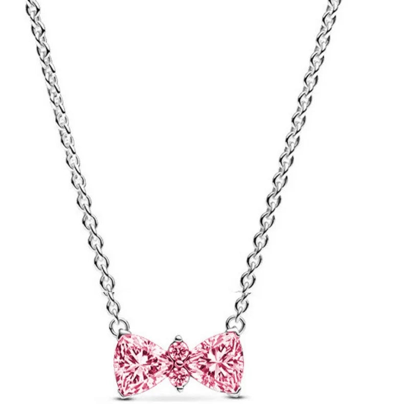 Red/Pink Shiny Love Full of Diamond Jewelry Charm Necklace Women Exquisite Jewelry Gift Rose Box Gifts Set