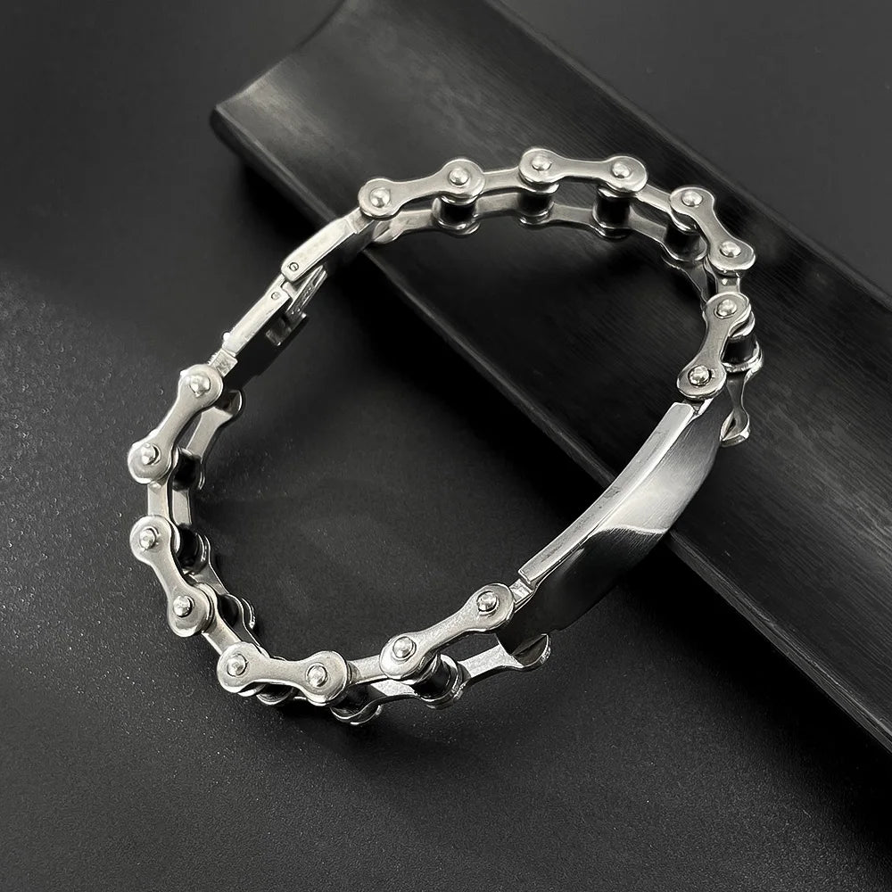 Men’s Polished Hollow Motorcycle Chain Bracelet – Stylish Titanium Stainless Steel Wristwear with Minimalist Edge