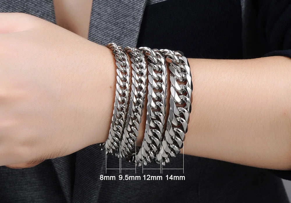 Men’s Hip Hop Cuban Chain Bracelet – Chunky Titanium Steel Link Wristband, Bold & Versatile Street Style