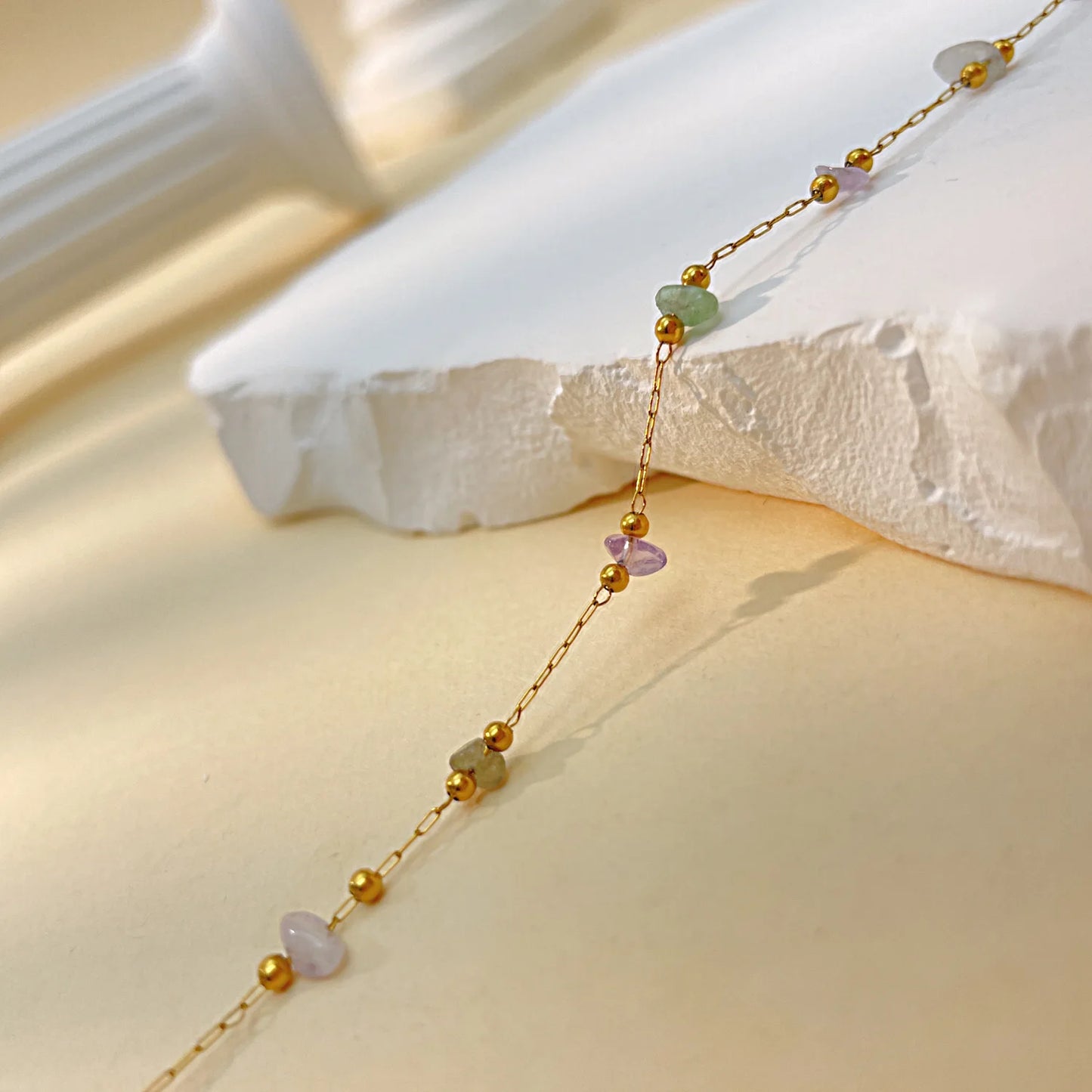 Boho Colorful Natural Stone Bracelet for Women – Luxury Gold-Plated Titanium Chain Ethnic Style Jewelry
