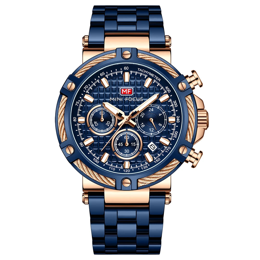 MINIFOCUS Men's Luxury Business Casual Watch Waterproof Quartz Wristwatch Luminous Stainless Steel Fashion Chronograph for Work