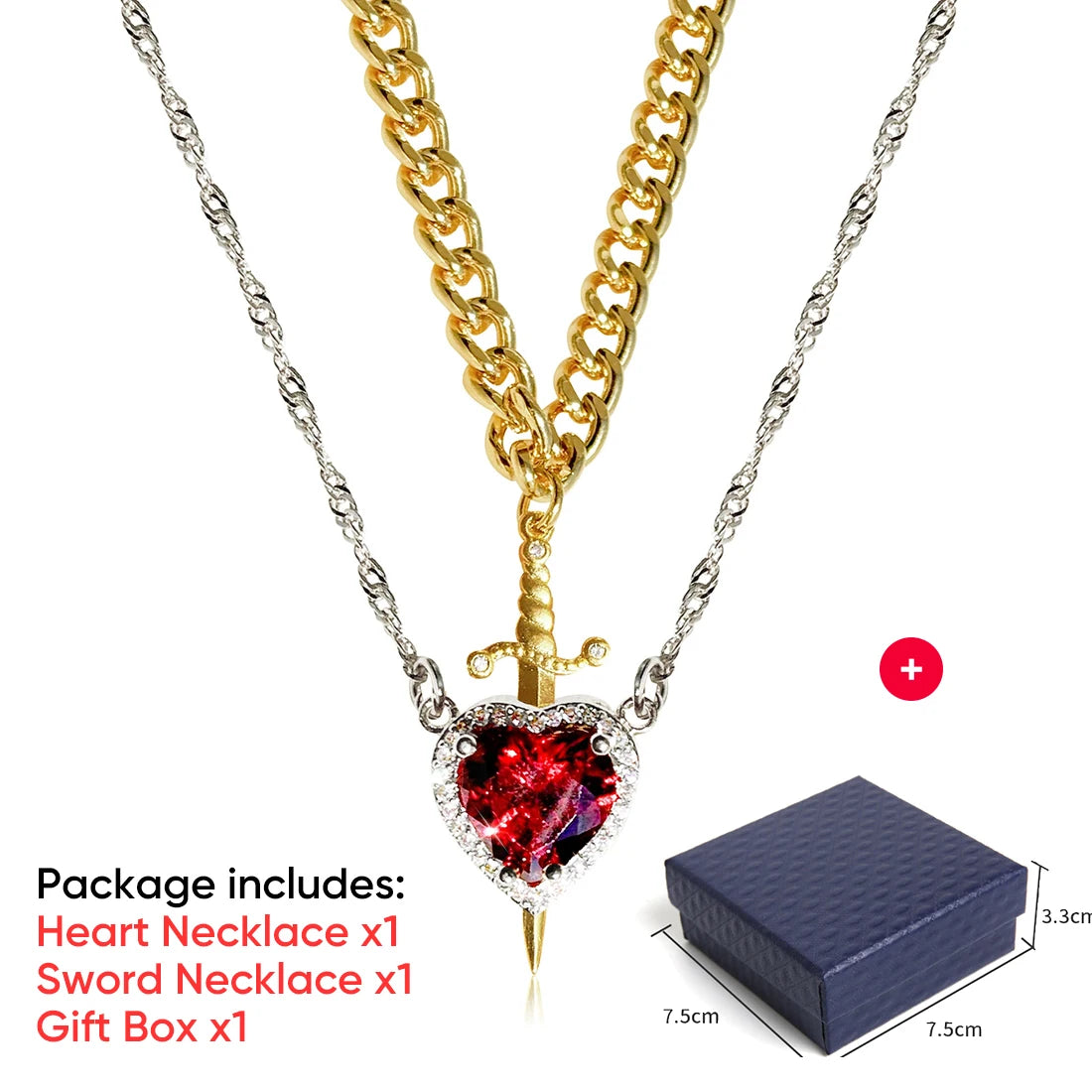 Couple Necklaces Heart Sword Pendant Necklace Ring Bracelet for Women for Him Her Valentine's Day Gift Jewelry