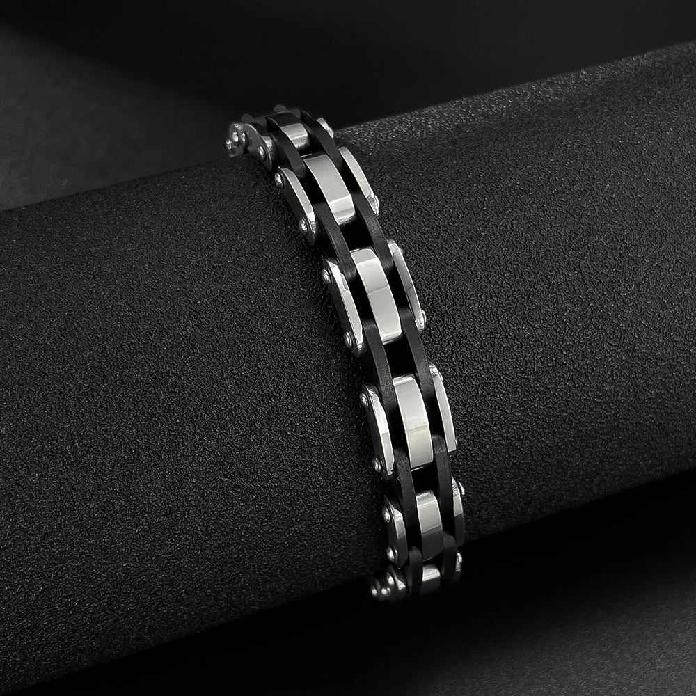 Menโs Hip Hop Silicone & Stainless Steel Bracelet โ Retro Punk Titanium Steel Wristband, Stylish and Durable