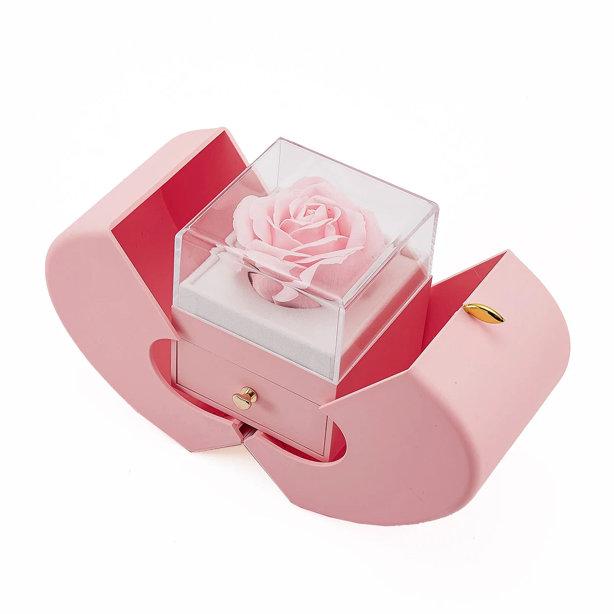 Hot Romantic Sakura Pink Eternal Rose Jewelry Box & Heart Gemstone Stainless Steel Necklace Mother's Day Surprise Gift for Women