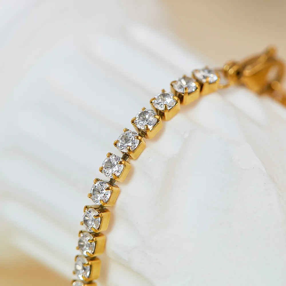 Gold-Plated Stainless Steel Zircon Bracelet for Women – Elegant Luxury Minimalist Titanium Jewelry, Hypoallergenic & Waterproof