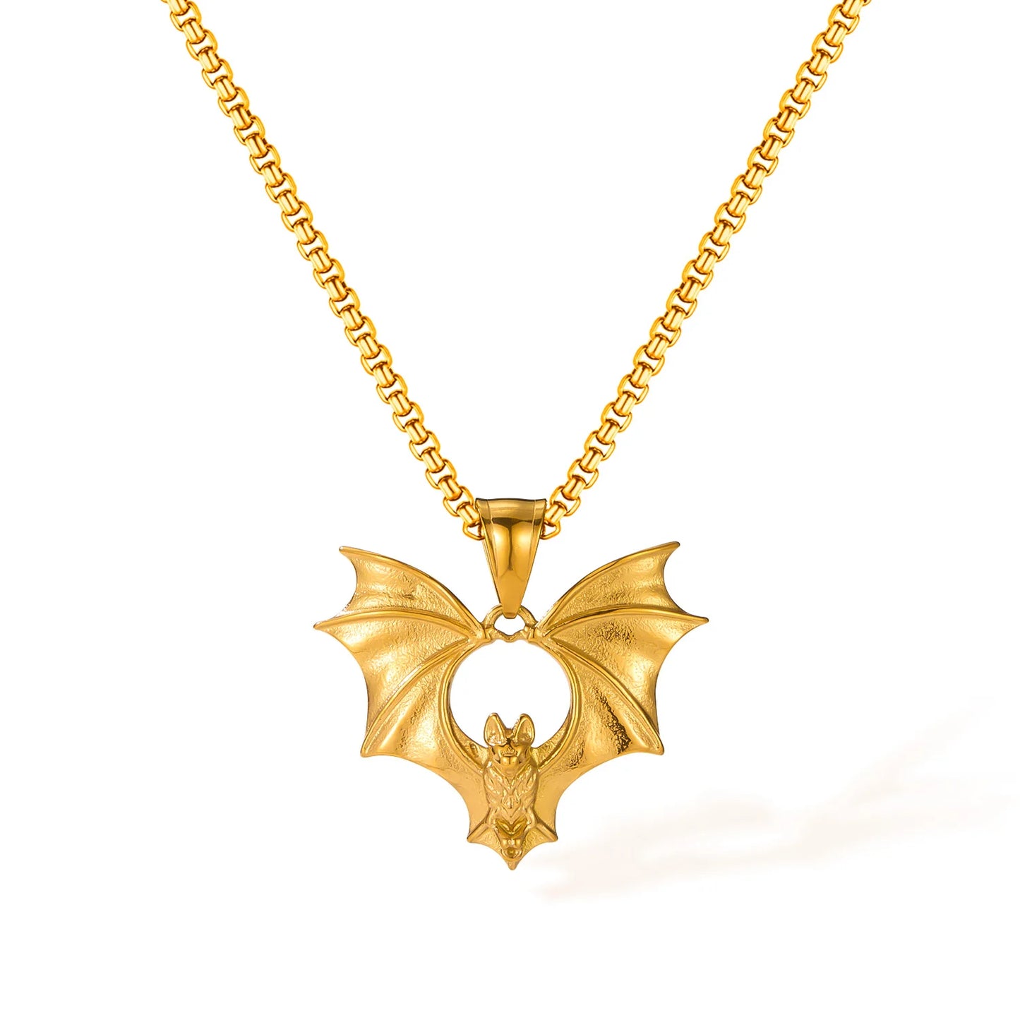 Men’s Bat Pendant Necklace – Gothic Punk Stainless Steel Chain with Creative Hip Hop Style