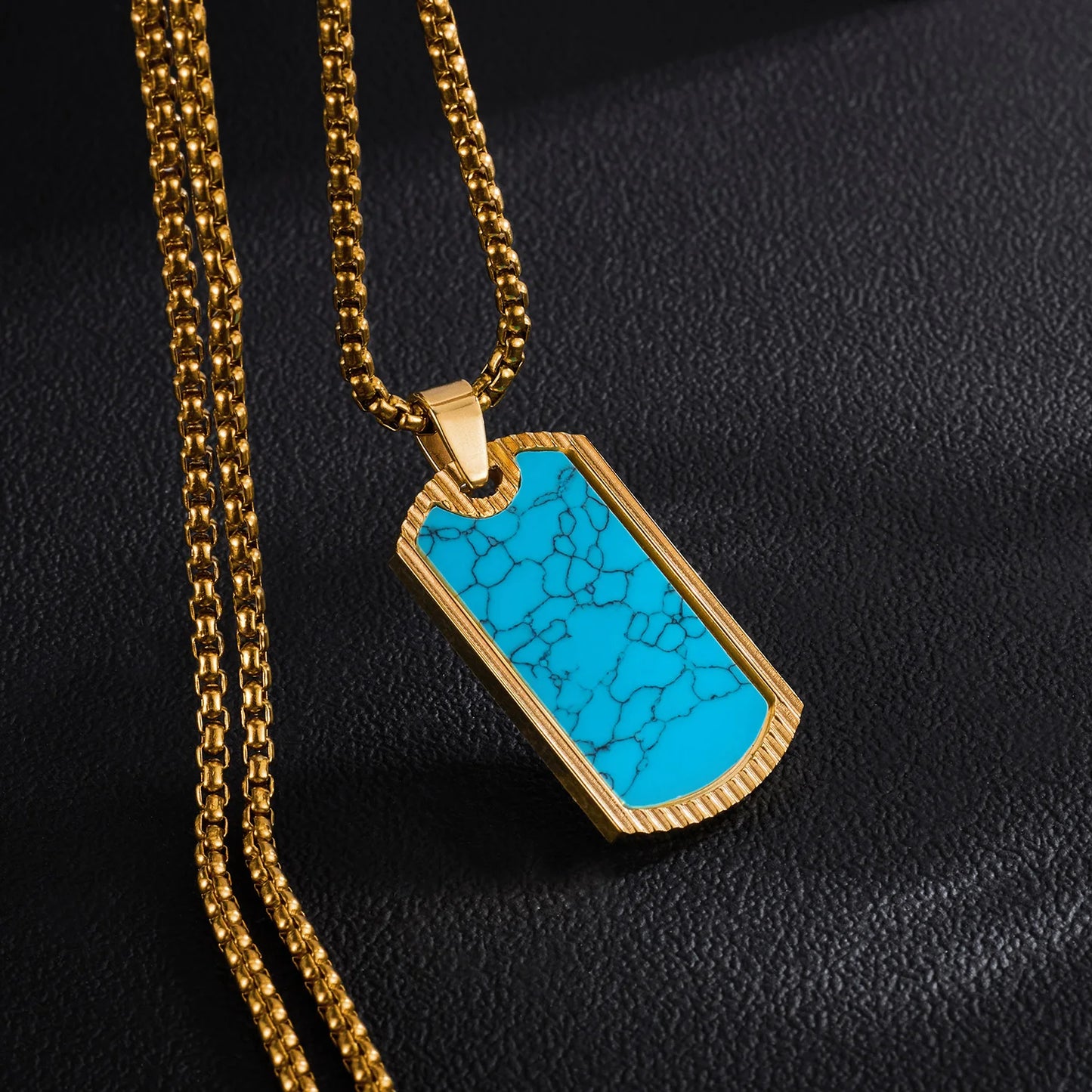 Men’s Turquoise Pendant Necklace – Creative Hip Hop Stainless Steel Chain for Streetwear Style