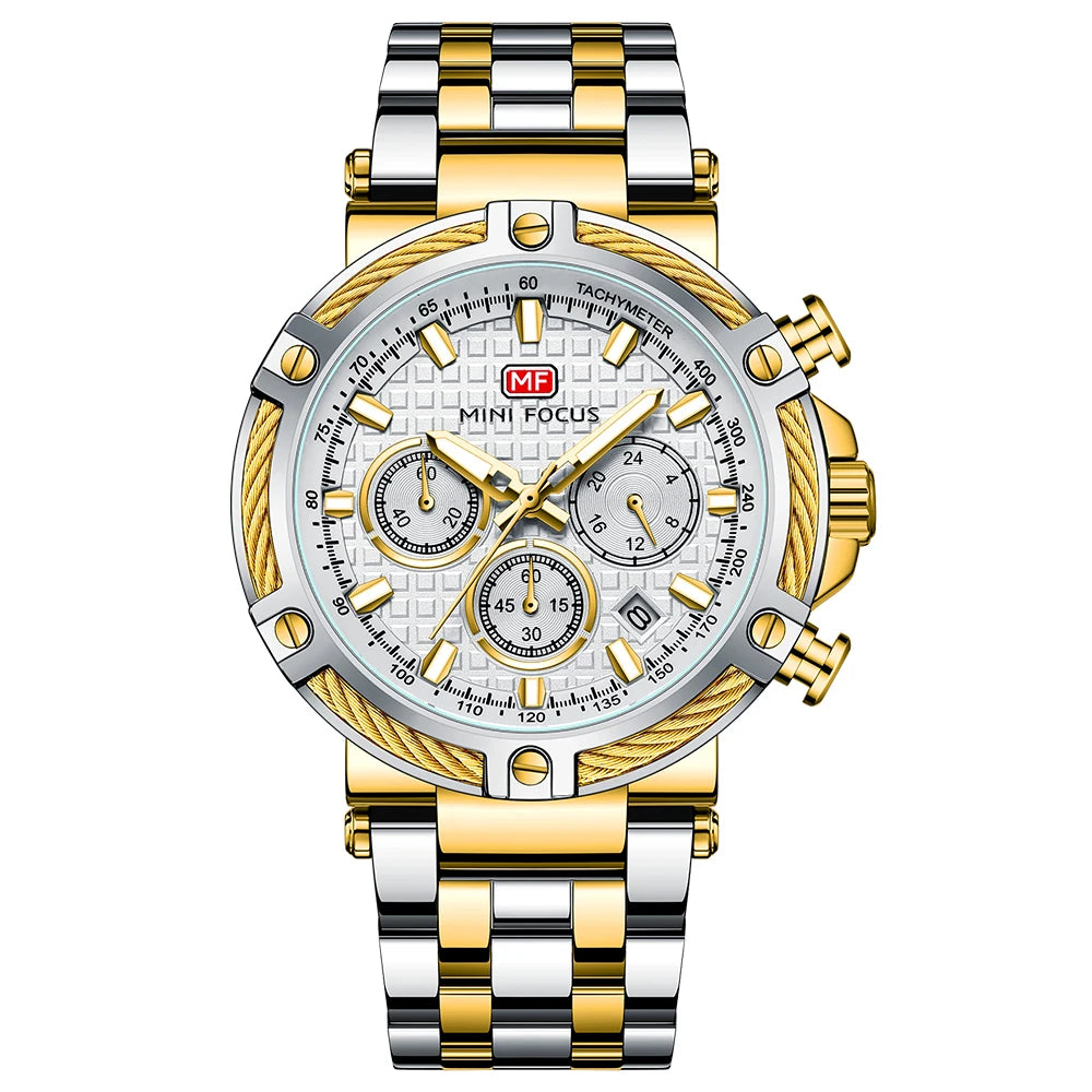 MINIFOCUS Men's Luxury Business Casual Watch Waterproof Quartz Wristwatch Luminous Stainless Steel Fashion Chronograph for Work