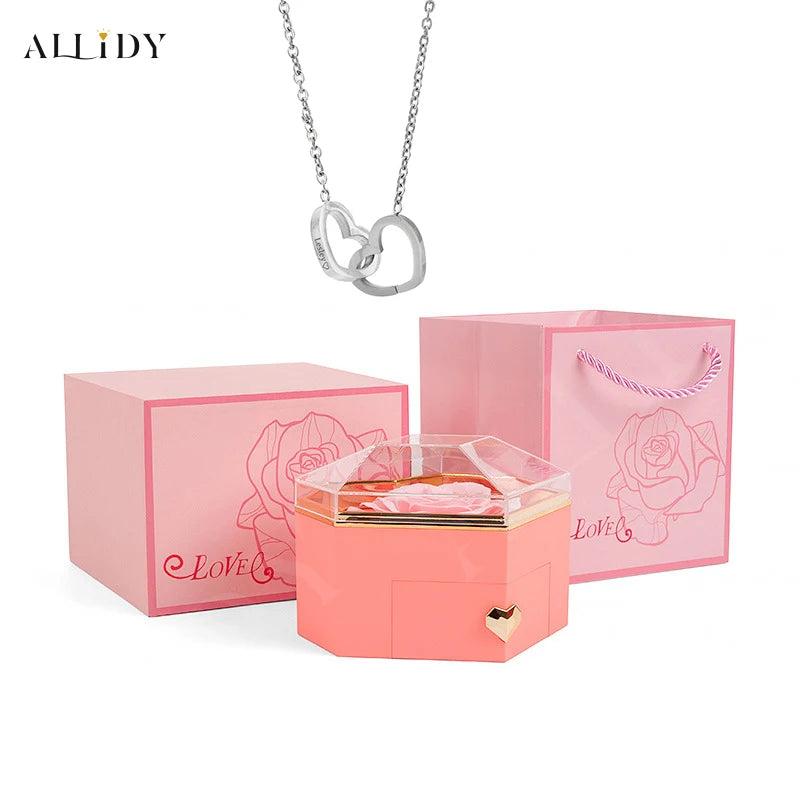 Heart Customize Name Heart Eternal Rose Jewelry Box For Birthday Mother's Day Valentine's Day Teachers' Day Gifts