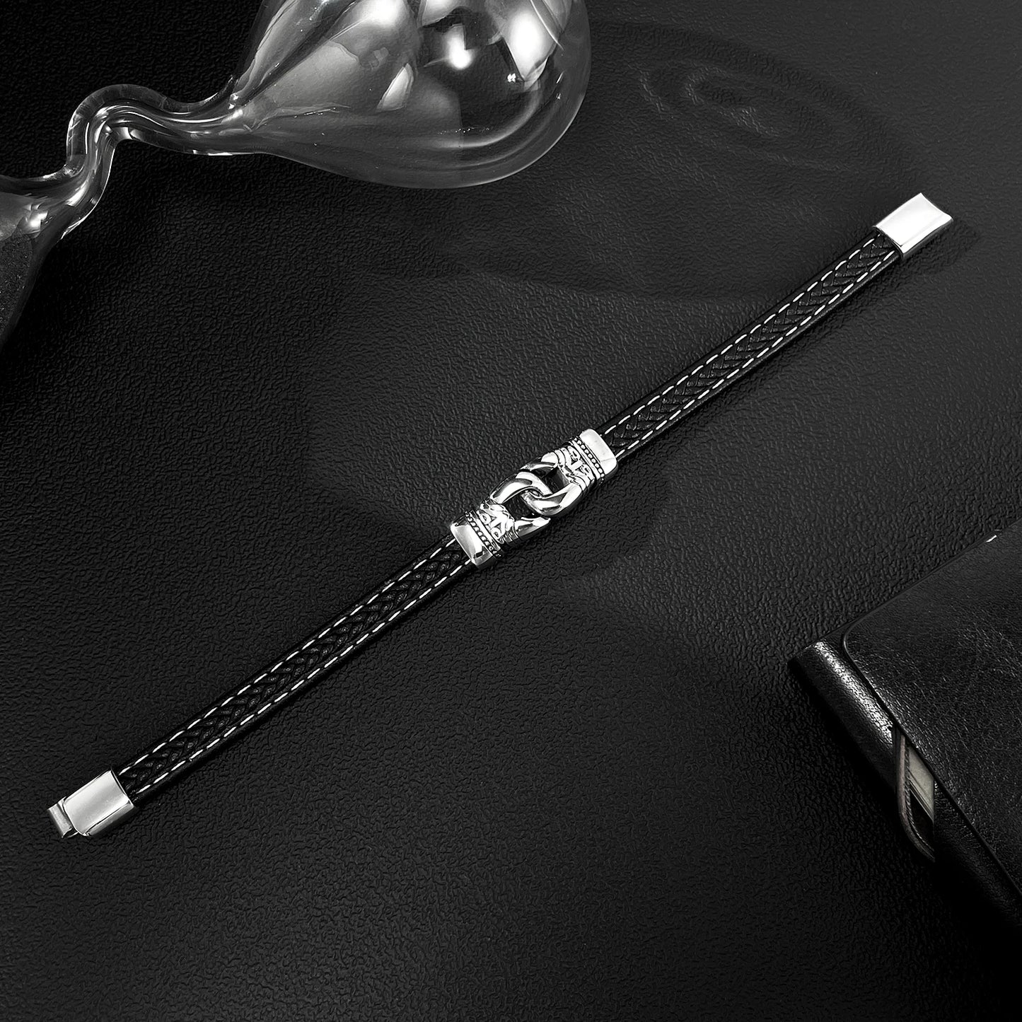 Men’s Punk Style Braided Leather Bracelet – Fashion Stainless & Titanium Steel Wristband, Bold European Street Design
