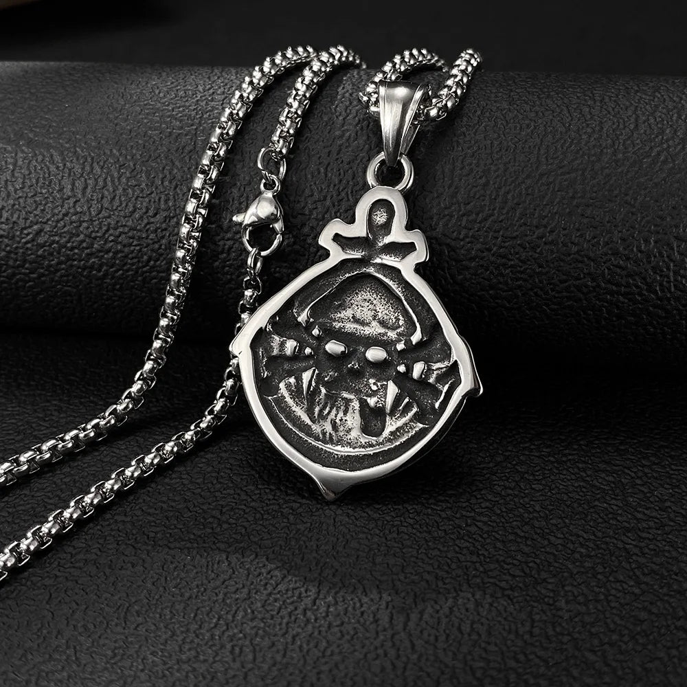 Men’s Pirate Skull Pendant Necklace – Vintage Punk Stainless Steel Street Style Jewelry