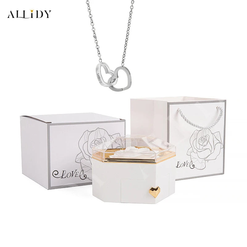 Heart Customize Name Heart Eternal Rose Jewelry Box For Birthday Mother's Day Valentine's Day Teachers' Day Gifts