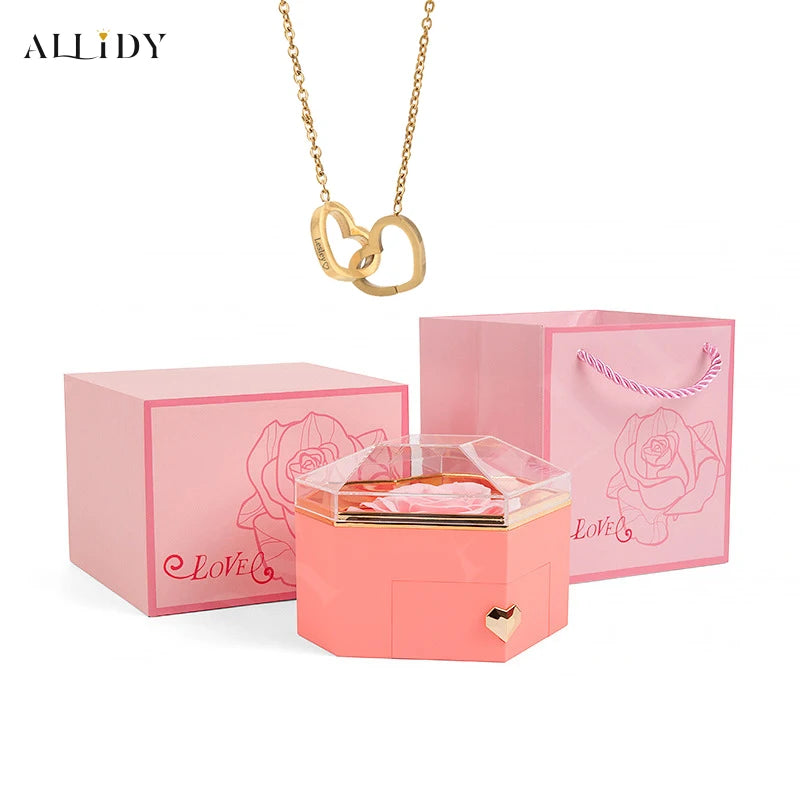 Heart Customize Name Heart Eternal Rose Jewelry Box For Birthday Mother's Day Valentine's Day Teachers' Day Gifts
