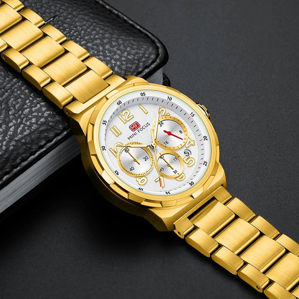 MINIFOCUS Men's Business Watch – Multifunction Waterproof Quartz Wristwatch Stainless Steel Band Stylish Professional Design