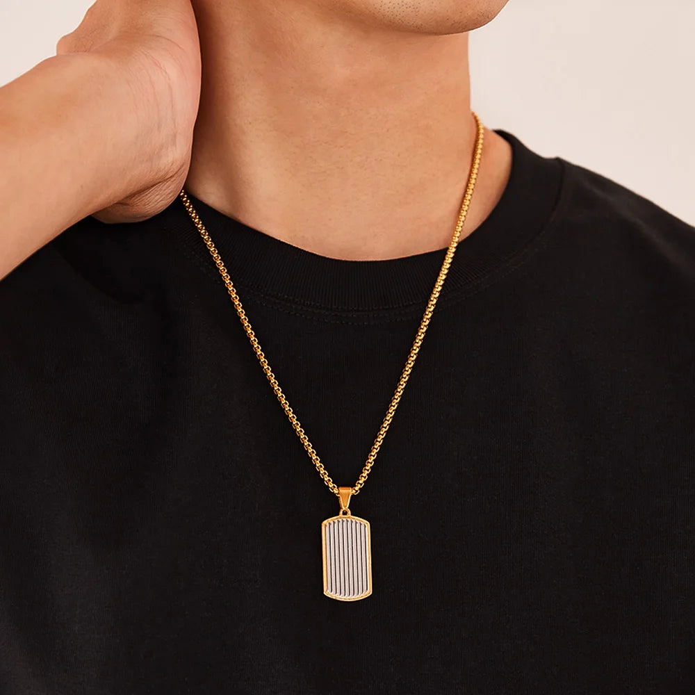 Men’s Geometric Pendant Necklace – Minimalist Punk Style Stainless Steel Chain Jewelry