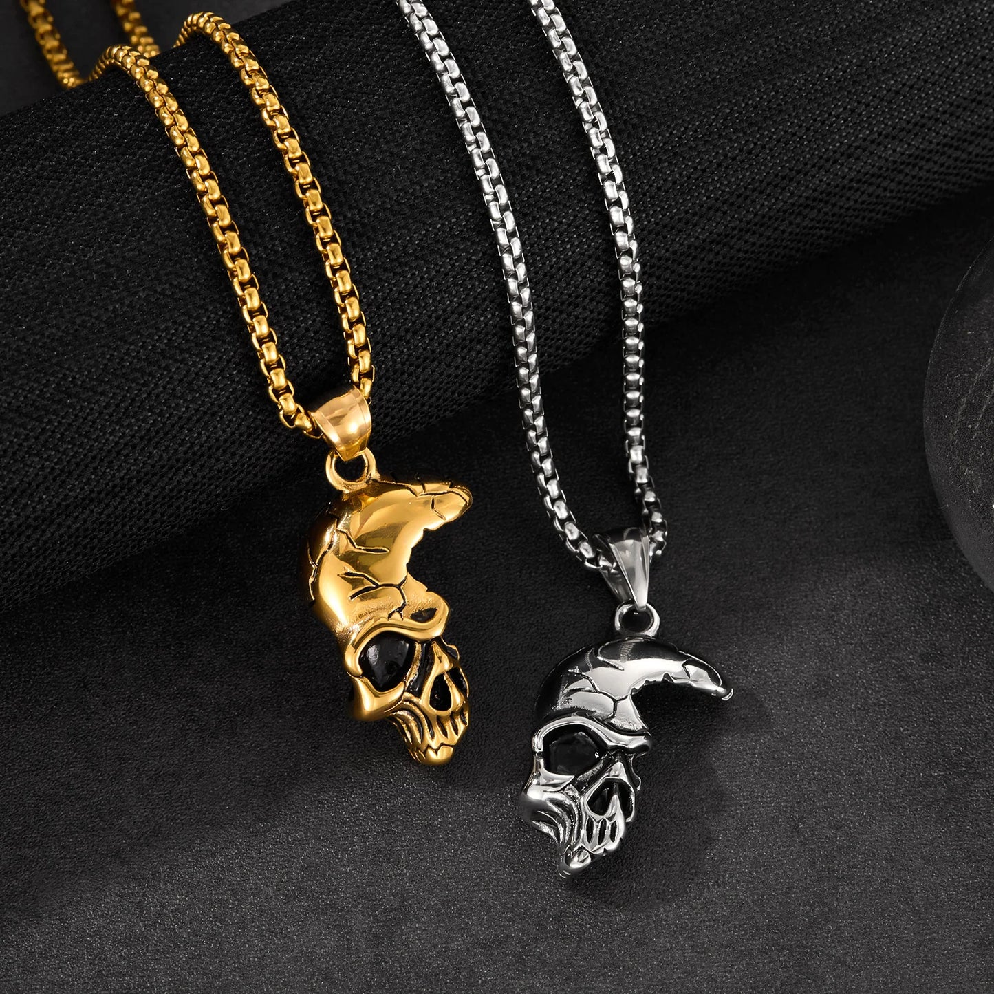Men’s Punk Skull Pendant Necklace – Retro Stainless Steel Chain with Creative Gothic Style