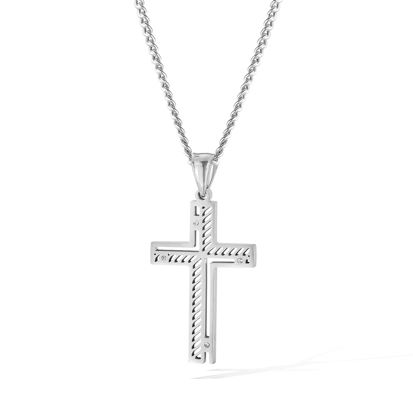 Men’s Hollow Cross Pendant Necklace – Modern Stainless Steel Religious-Inspired Jewelry