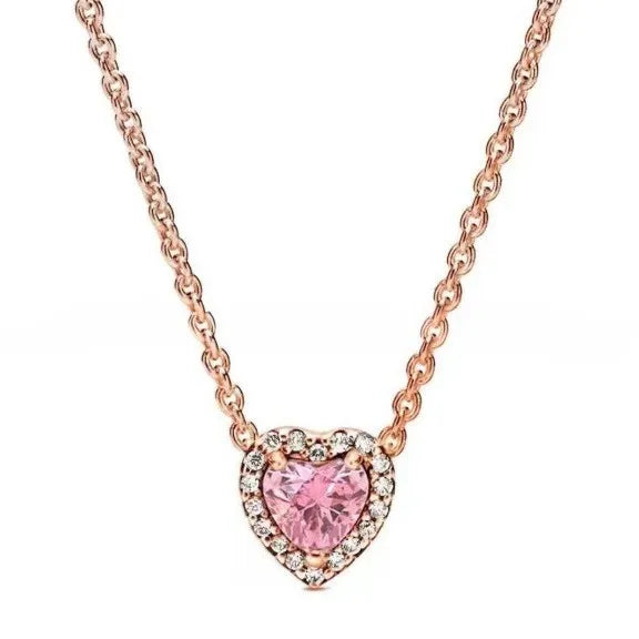 Red/Pink Shiny Love Full of Diamond Jewelry Charm Necklace Women Exquisite Jewelry Gift Rose Box Gifts Set