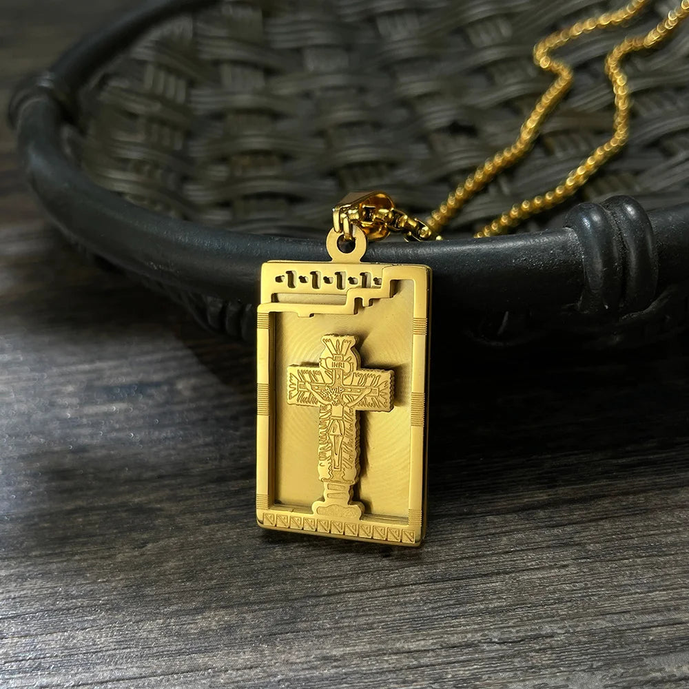 Men’s Cross Dog Tag Necklace – Vintage Street Style Stainless Steel Hip Hop Pendant