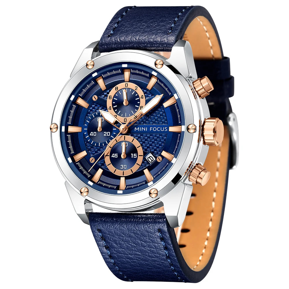 MINIFOCUS Men’s Fashion Business Watch – Bestseller Luminous Waterproof Quartz Timepiece with Genuine Leather Strap for Men