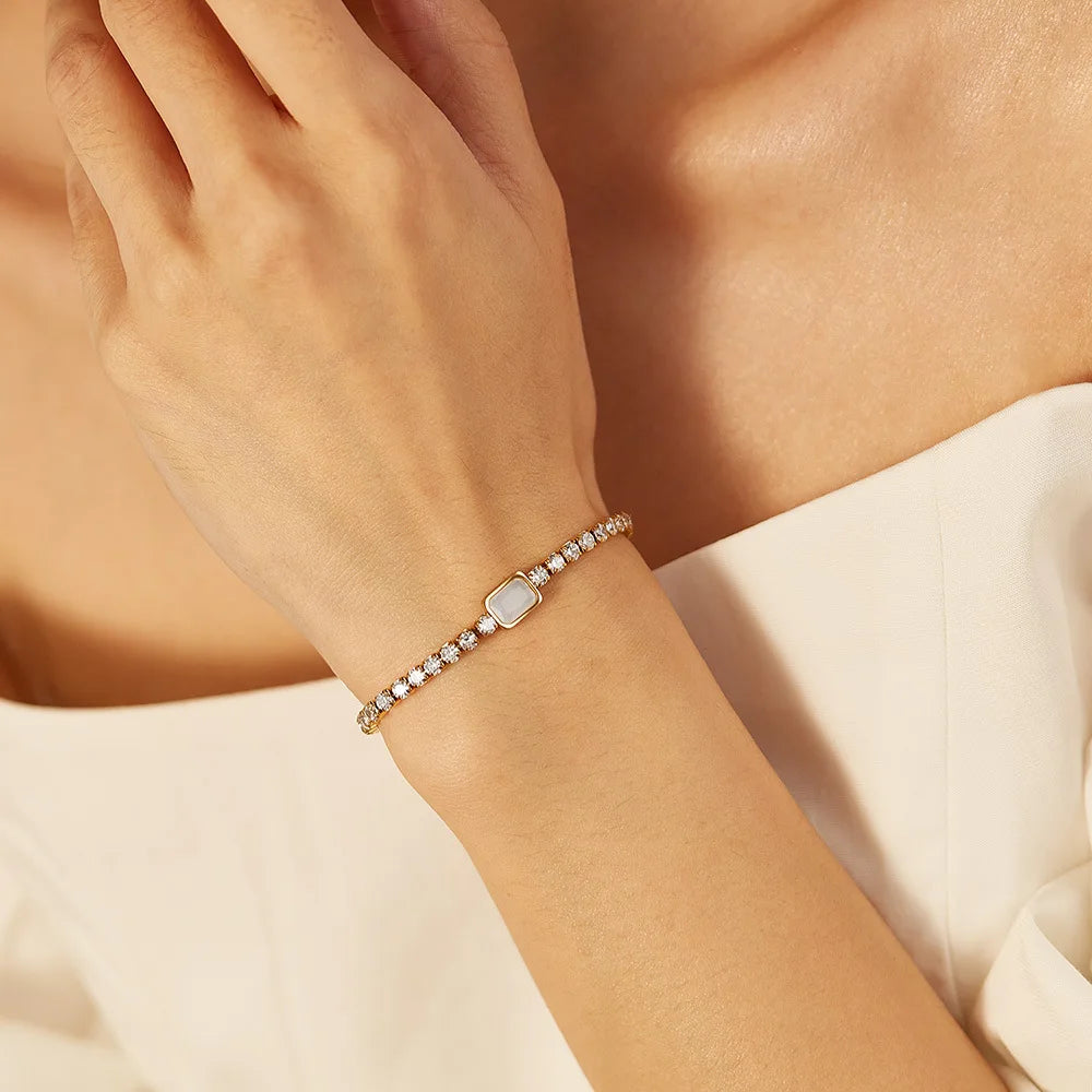 Gold-Plated Stainless Steel Zircon Bracelet for Women – Elegant Luxury Minimalist Titanium Jewelry, Hypoallergenic & Waterproof