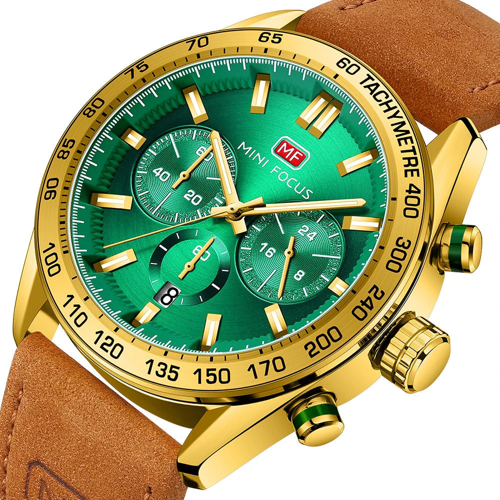 MINIFOCUS Men’s Casual Quartz Watch Genuine Crazy Horse Leather Strap Luminous Waterproof Fashion Timepiece Watch Gift for Him