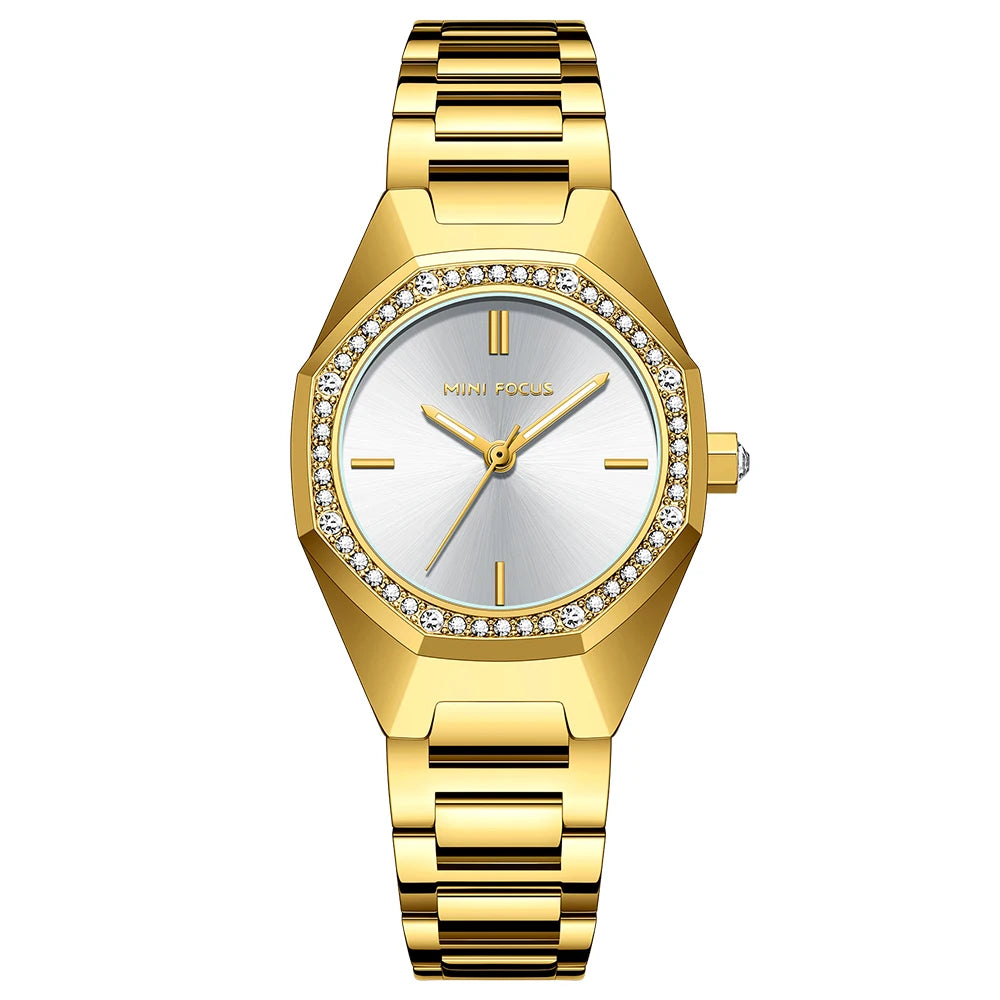 MINIFOCUS Women's Elegant Diamond Accented Octagon Quartz Watch Waterproof Stainless Band Luxury Fashion Watch Gift for Her