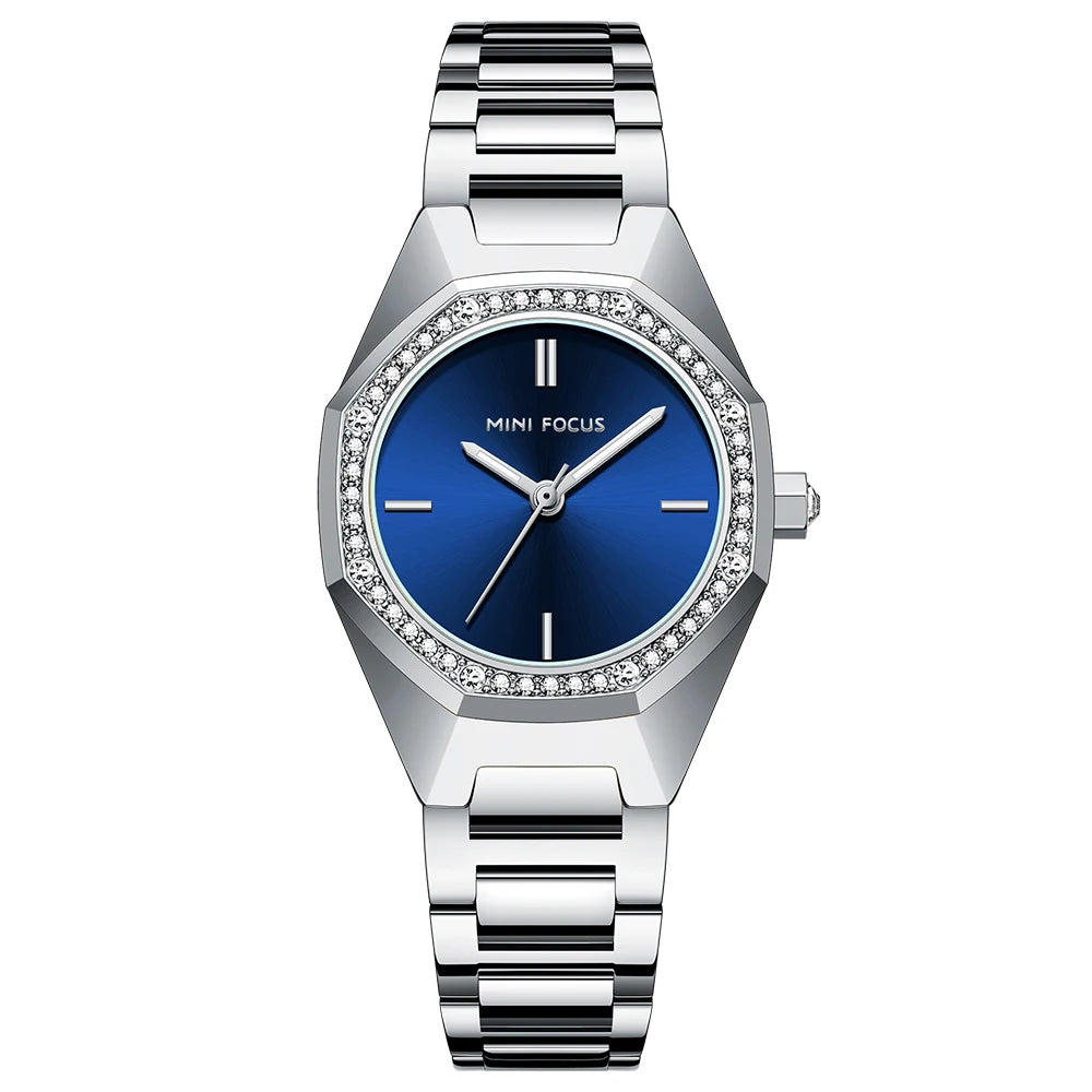 MINIFOCUS Women's Elegant Diamond Accented Octagon Quartz Watch Waterproof Stainless Band Luxury Fashion Watch Gift for Her