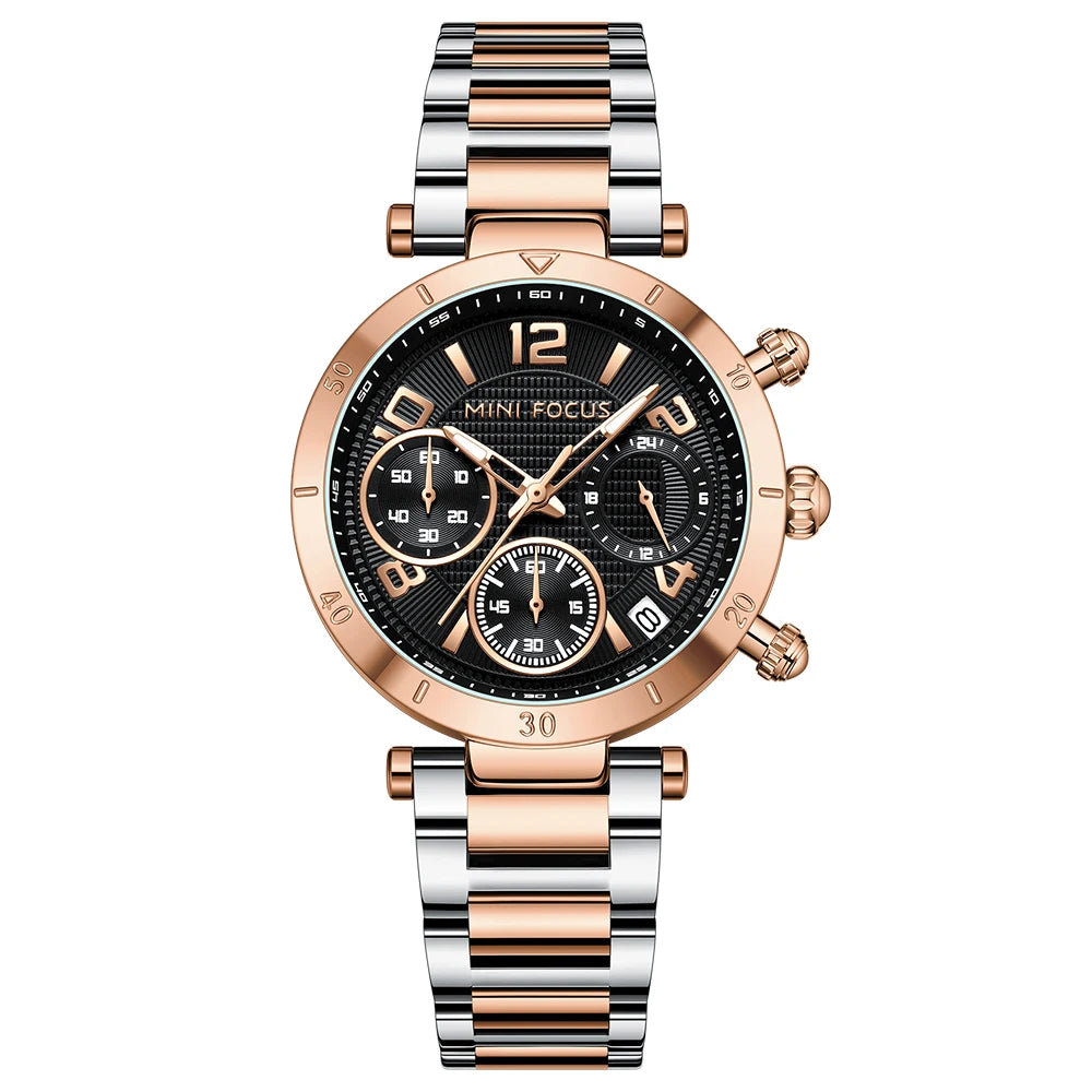 MINIFOCUS Women's Dopamine-Inspired Fashion Watch Luminous Quartz Timepiece Stainless Steel Band Waterproof Trendy Gift for Her