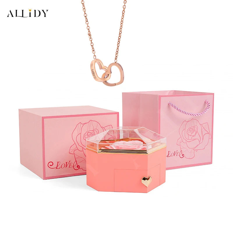 Heart Customize Name Heart Eternal Rose Jewelry Box For Birthday Mother's Day Valentine's Day Teachers' Day Gifts