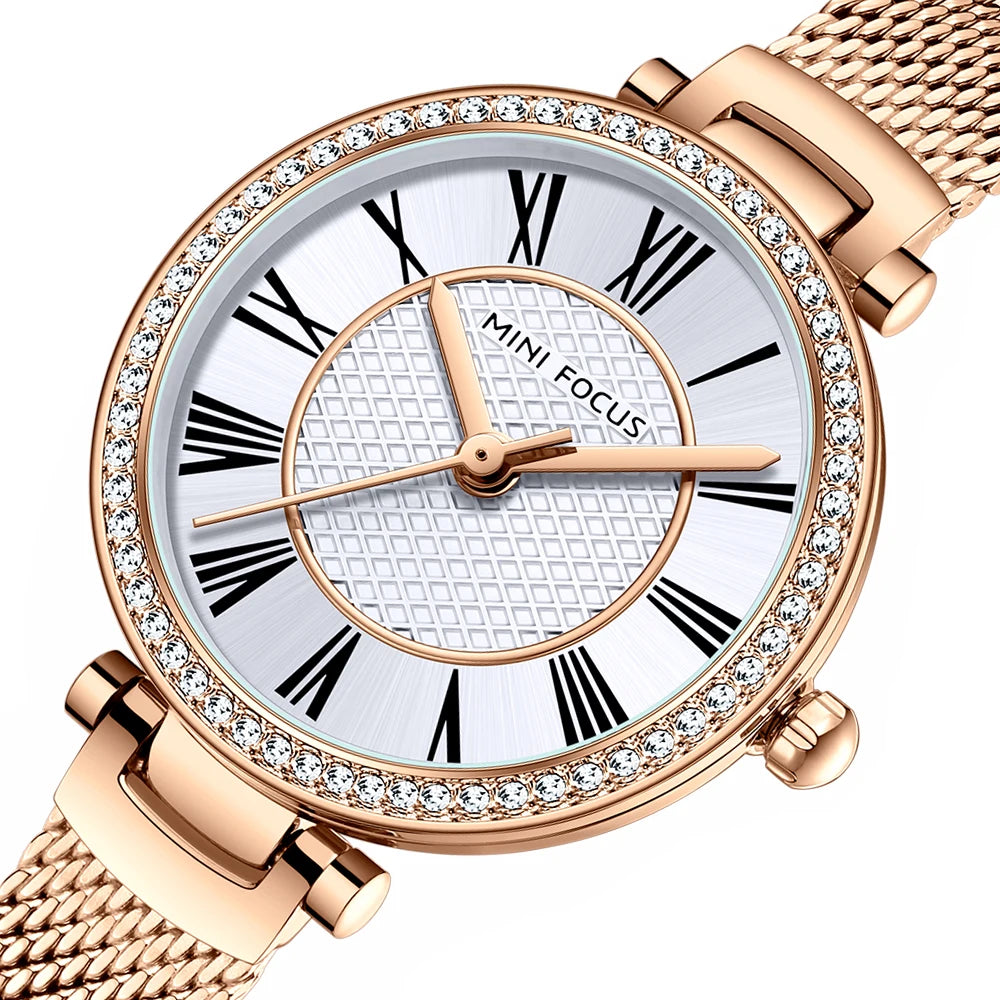 MINIFOCUS Women's Watch Japanese Quartz Waterproof Fashion Wristwatch Milanese Mesh Stainless Steel Band Elegant Gift for Ladies