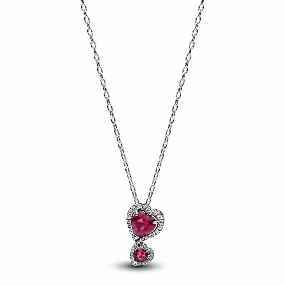 Red Zircon Diamond Love Necklace with Real Rose Jewelry Gift Box Set Women's Birthday Valentine's Day Gift for Girlfriend