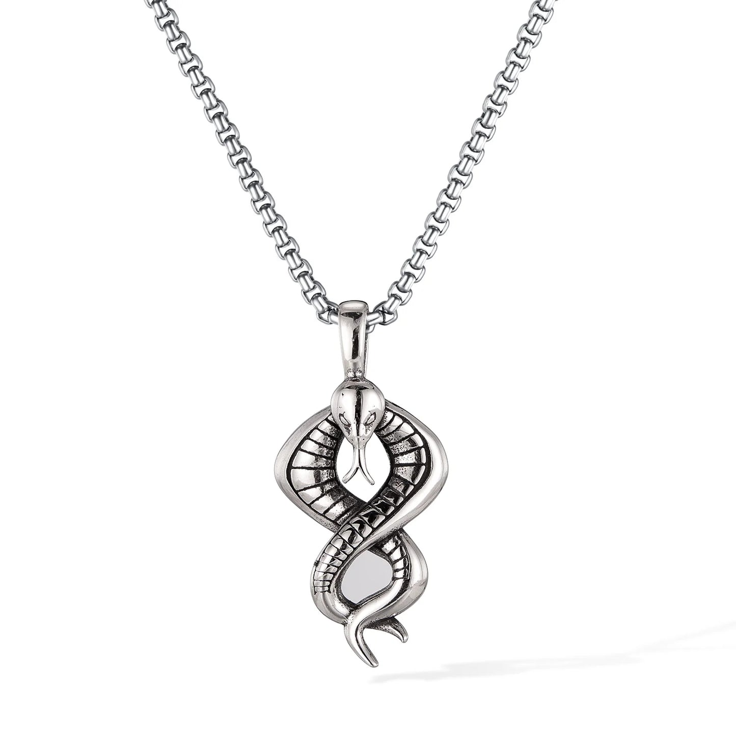 Men’s Vintage Snake Pendant Necklace – Bold Stainless Steel Serpent Chain for Streetwear Style