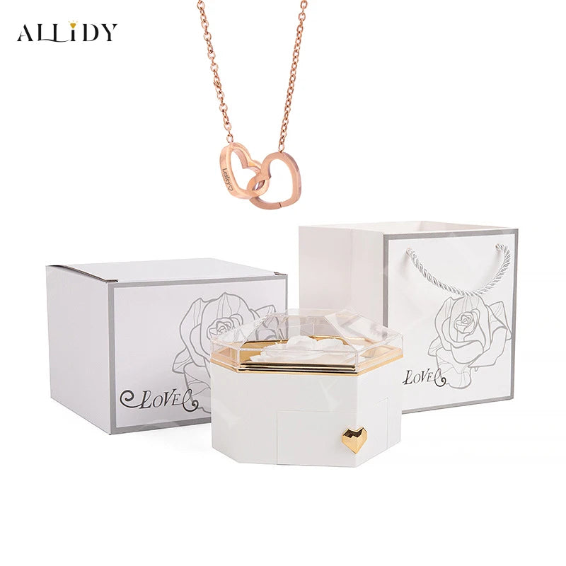 Heart Customize Name Heart Eternal Rose Jewelry Box For Birthday Mother's Day Valentine's Day Teachers' Day Gifts