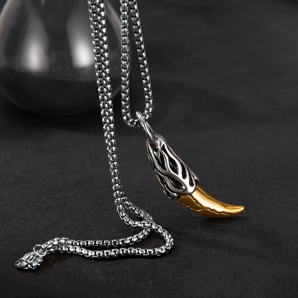 Men’s Wolf Fang Pendant Necklace – Punk Stainless Steel Tooth Amulet, Streetwear Hip Hop Chain Jewelry