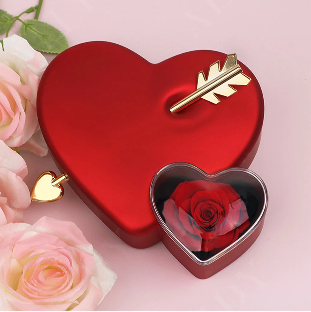 New Two-Tone Gemstone Inlaid Heart Pendant Necklace and Rose Jewelry Gift Box for Valentine's, Mother's Day, Birthday Gift Set