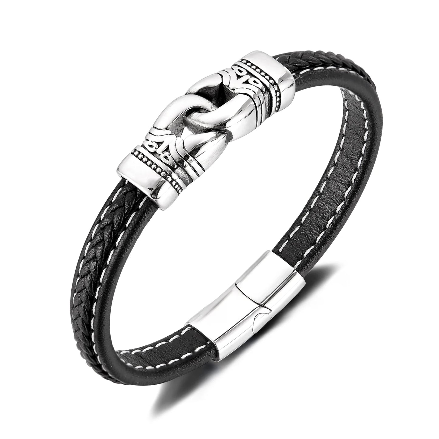 Men’s Punk Style Braided Leather Bracelet – Fashion Stainless & Titanium Steel Wristband, Bold European Street Design