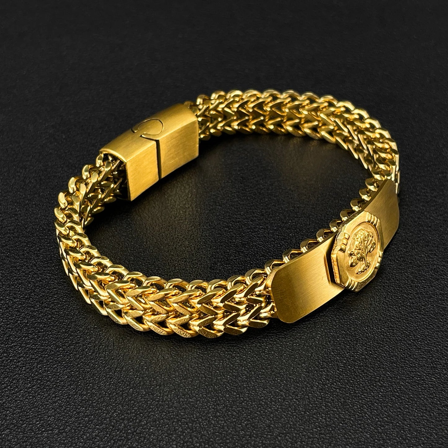 Men's Gold Stainless Steel Bracelet - Tree of Life Punk Rock Design
