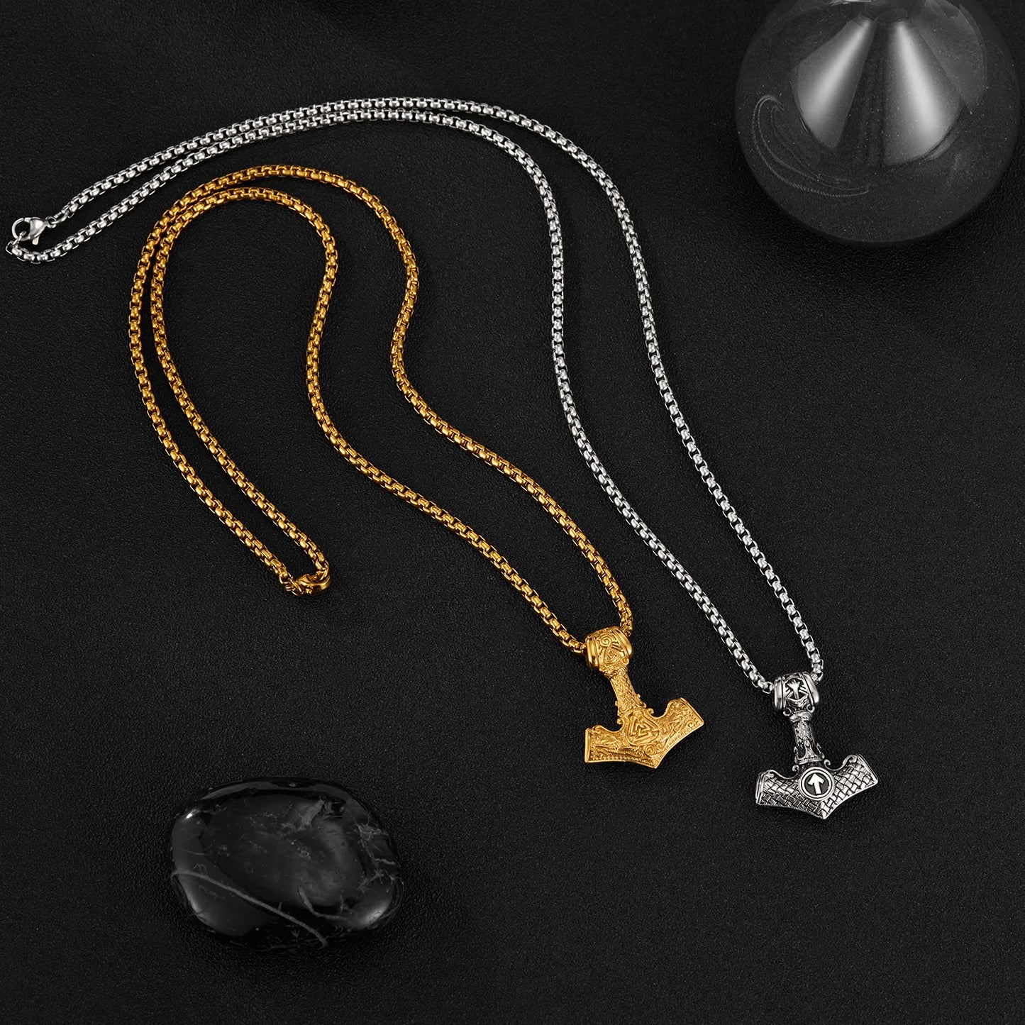 Men’s Viking Thor’s Hammer Pendant Necklace – Retro Norse Stainless Steel Nordic Amulet Jewelry