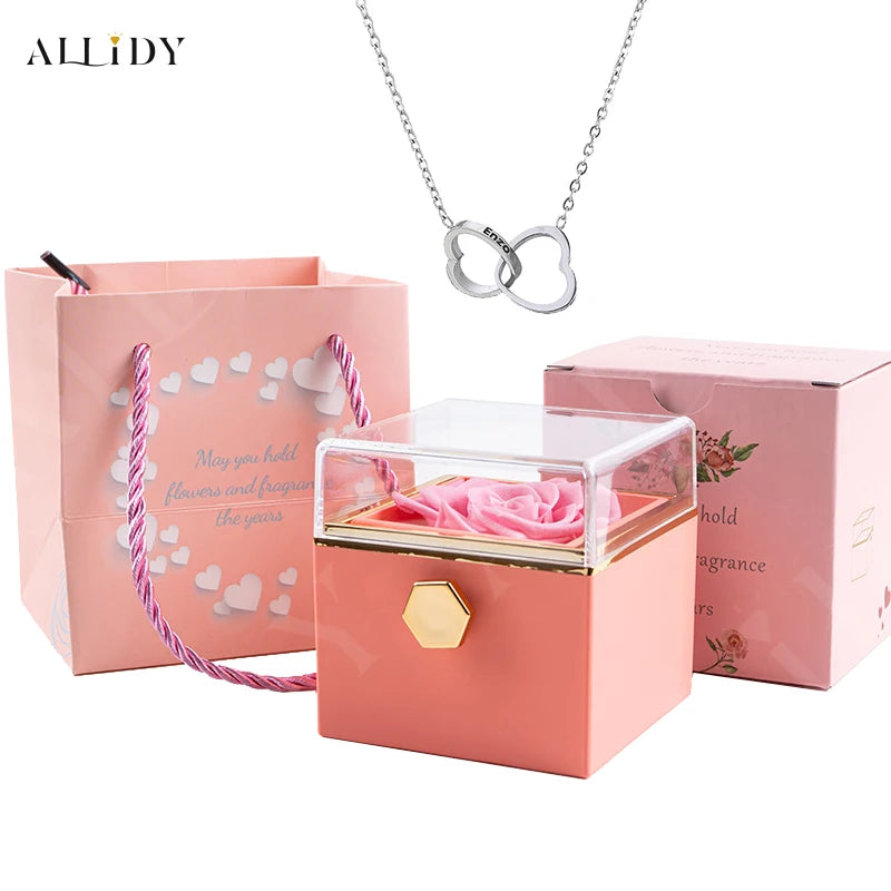 Exclusive Custom Romance Gifts Real Eternal Roses & Name Engraving Stainless Steel Necklace Your Perfect Holiday Gifts for Women