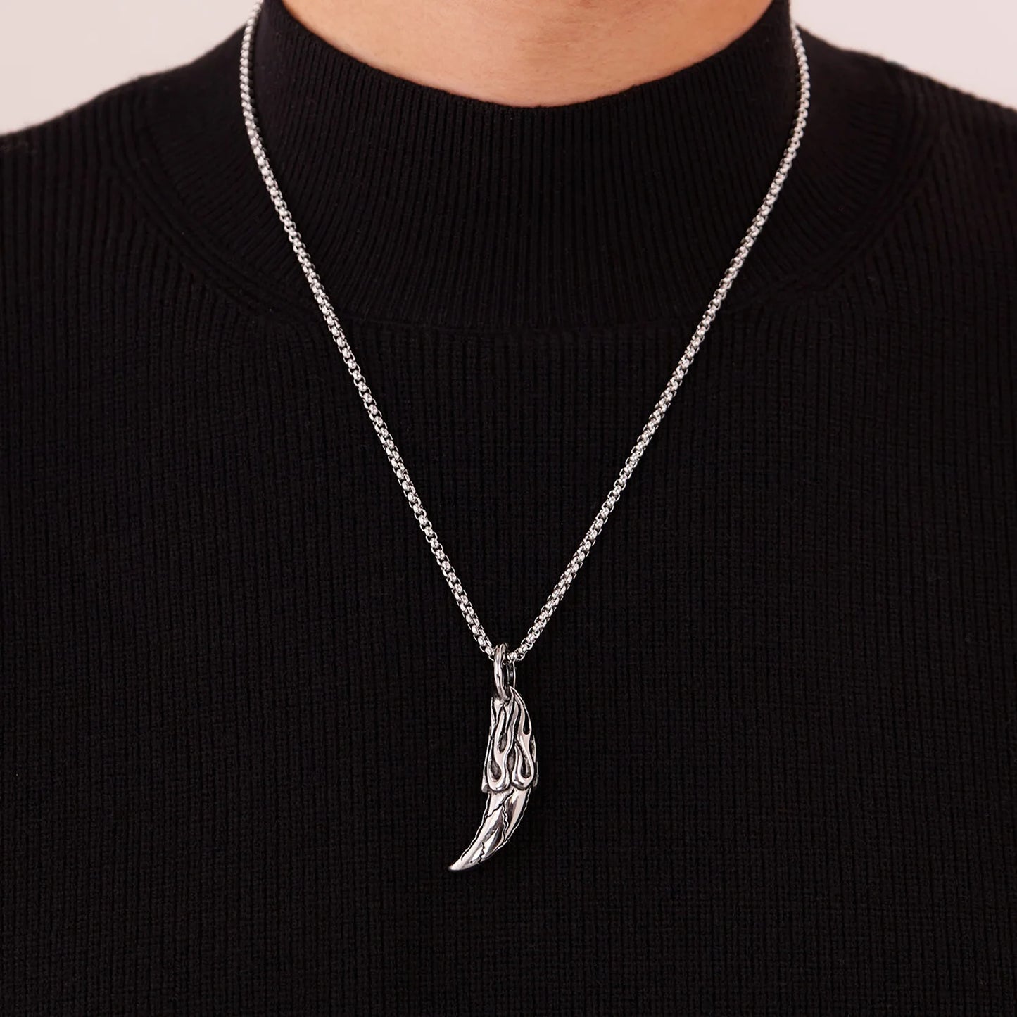 Men’s Wolf Fang Pendant Necklace – Punk Stainless Steel Tooth Amulet, Streetwear Hip Hop Chain Jewelry