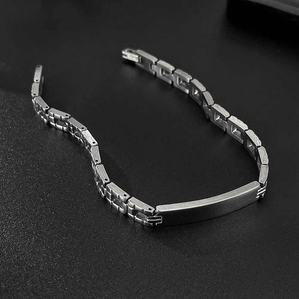 Menโs Curved Plate Stainless Steel Bracelet โ Sleek Titanium Band-Style Wristwear, Trendy Minimalist Design