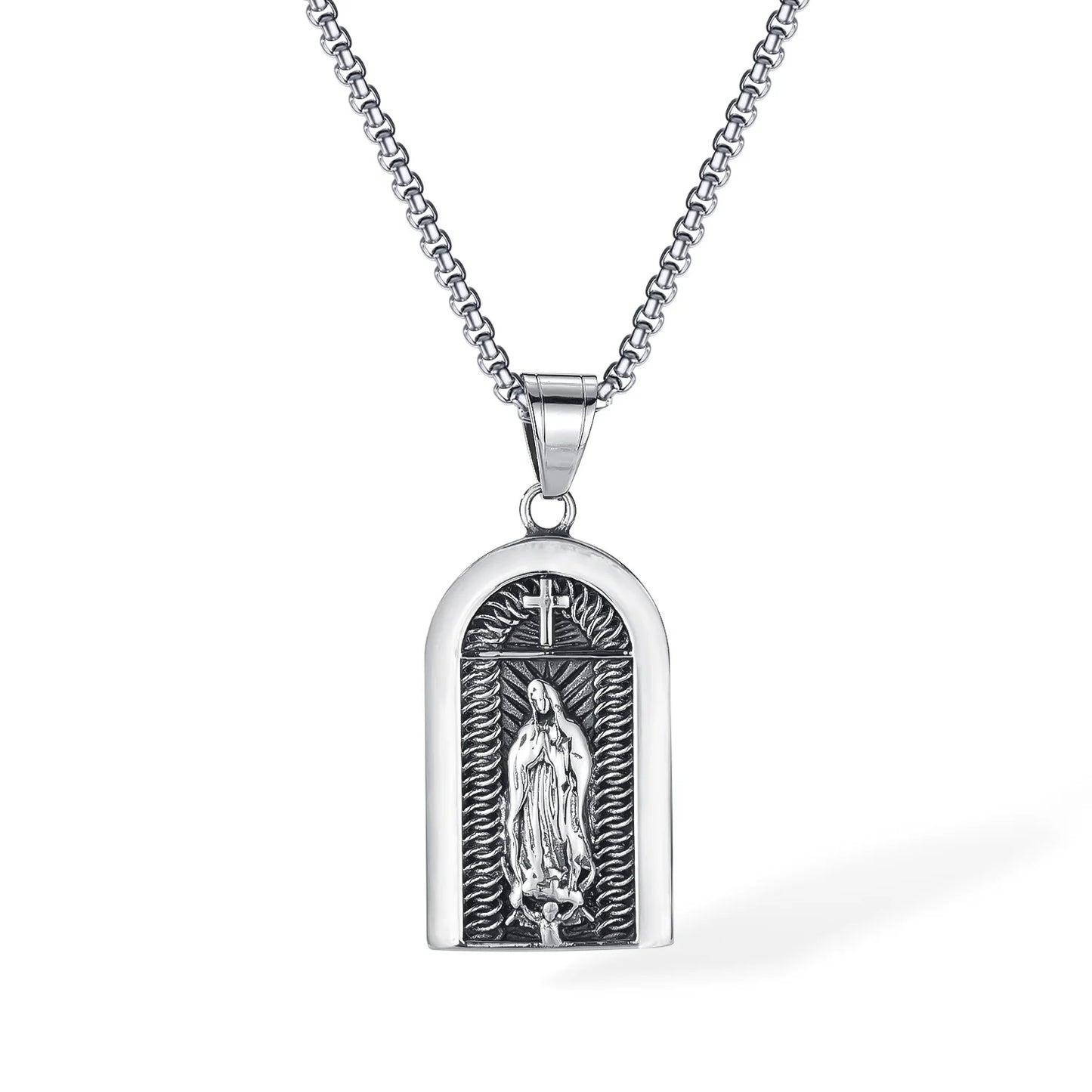 Men’s Retro Punk Cross & Geometric Block Pendant Necklace – Stainless Steel Titanium Hip Hop Jewelry