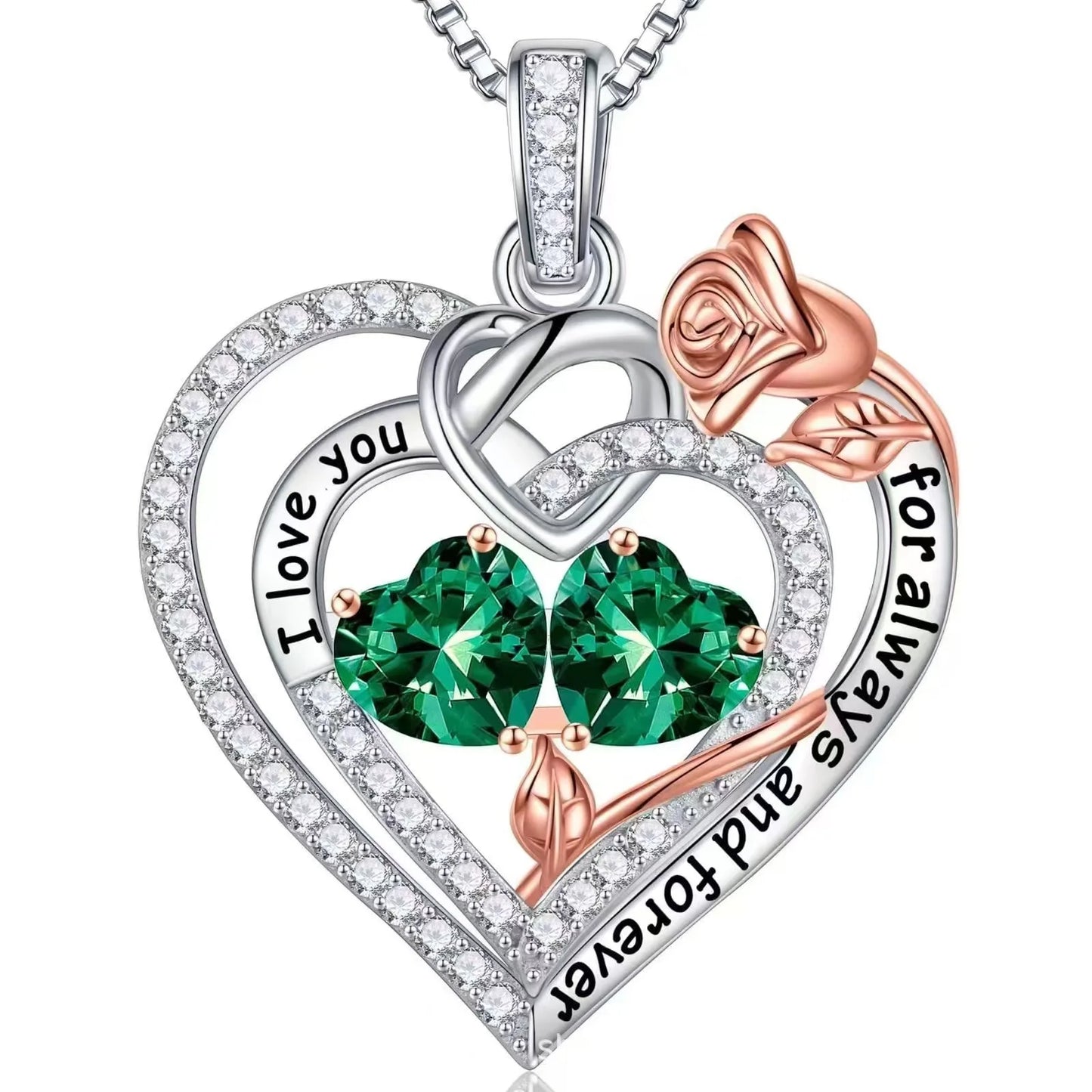 Fashion Double Heart Crystal Necklace with Rose Box – Perfect Gift Set for Women on Valentine's or Mother’s Day
