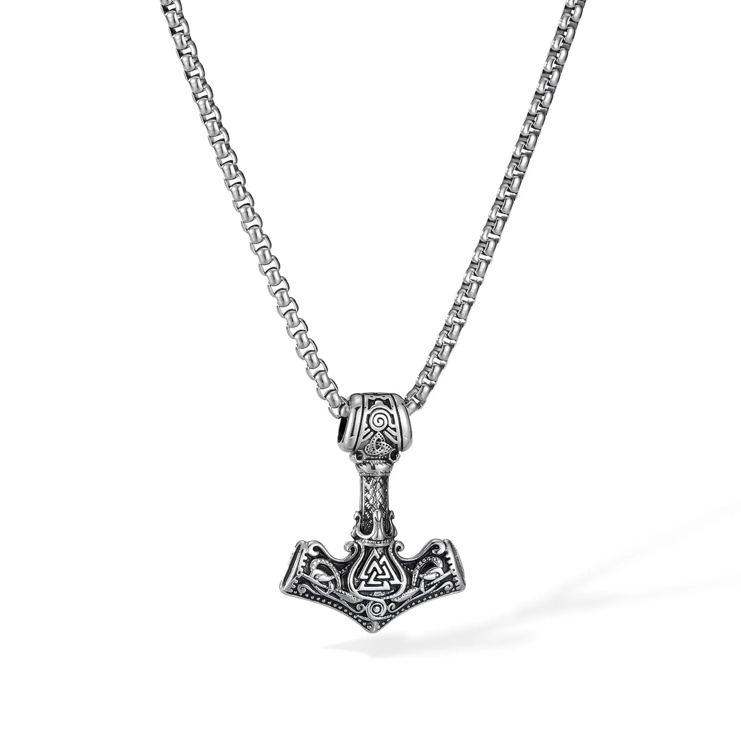 Men’s Viking Thor’s Hammer Pendant Necklace – Retro Norse Stainless Steel Nordic Amulet Jewelry