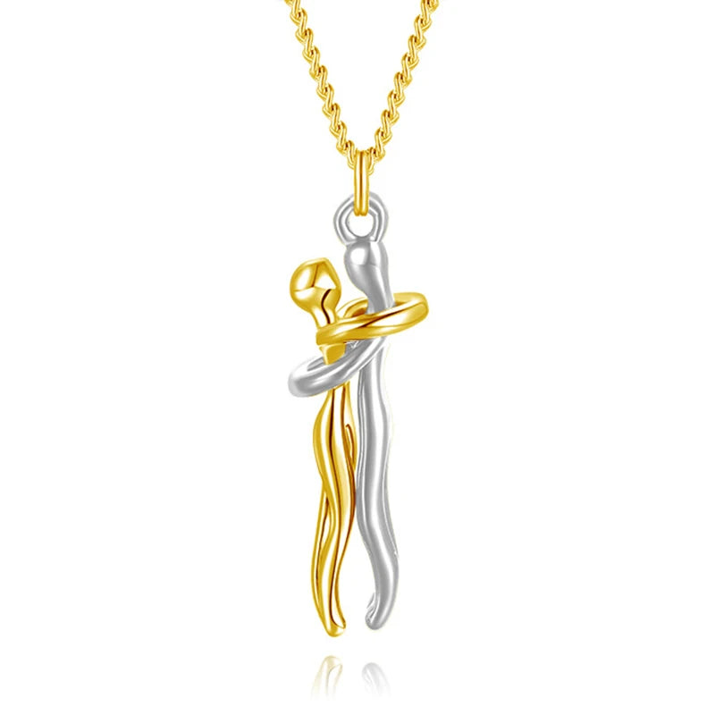 Couple Hug Pendant Stainless Steel Necklace Rose Bear/Flower Box For Women Girls Wedding Chain Necklaces Party Mother's Day Gift