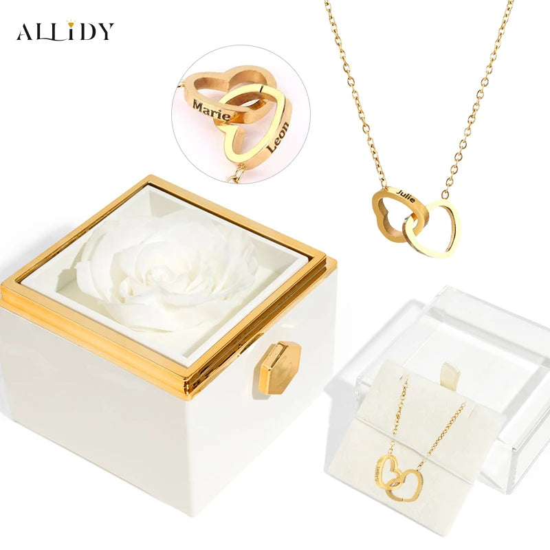 Exclusive Custom Romance Gifts Real Eternal Roses & Name Engraving Stainless Steel Necklace Your Perfect Holiday Gifts for Women